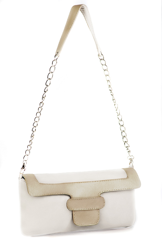 Gold and off white women's slingback shoes. Pointed toe. High slim heel. Worn view - Florence KOOIJMAN